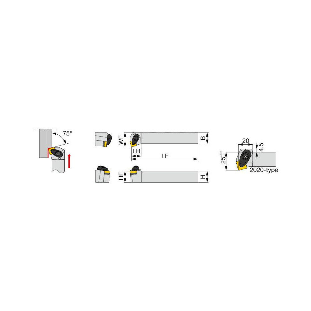 Tungaloy Indexable Turning Toolholder: ASKNR124-A, 75 deg Lead Angle, Clamp - 6864836