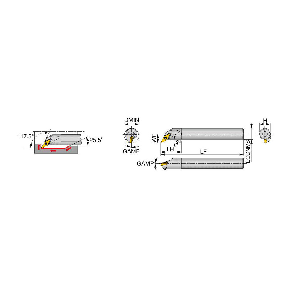 Tungaloy Indexable Boring Bar: A25S-SDUCL11-D320, 32.00 mm Min Bore, Left Hand, 25.00 mm Shank Dia, 93 deg Lead, Steel (Shank) - 6849557