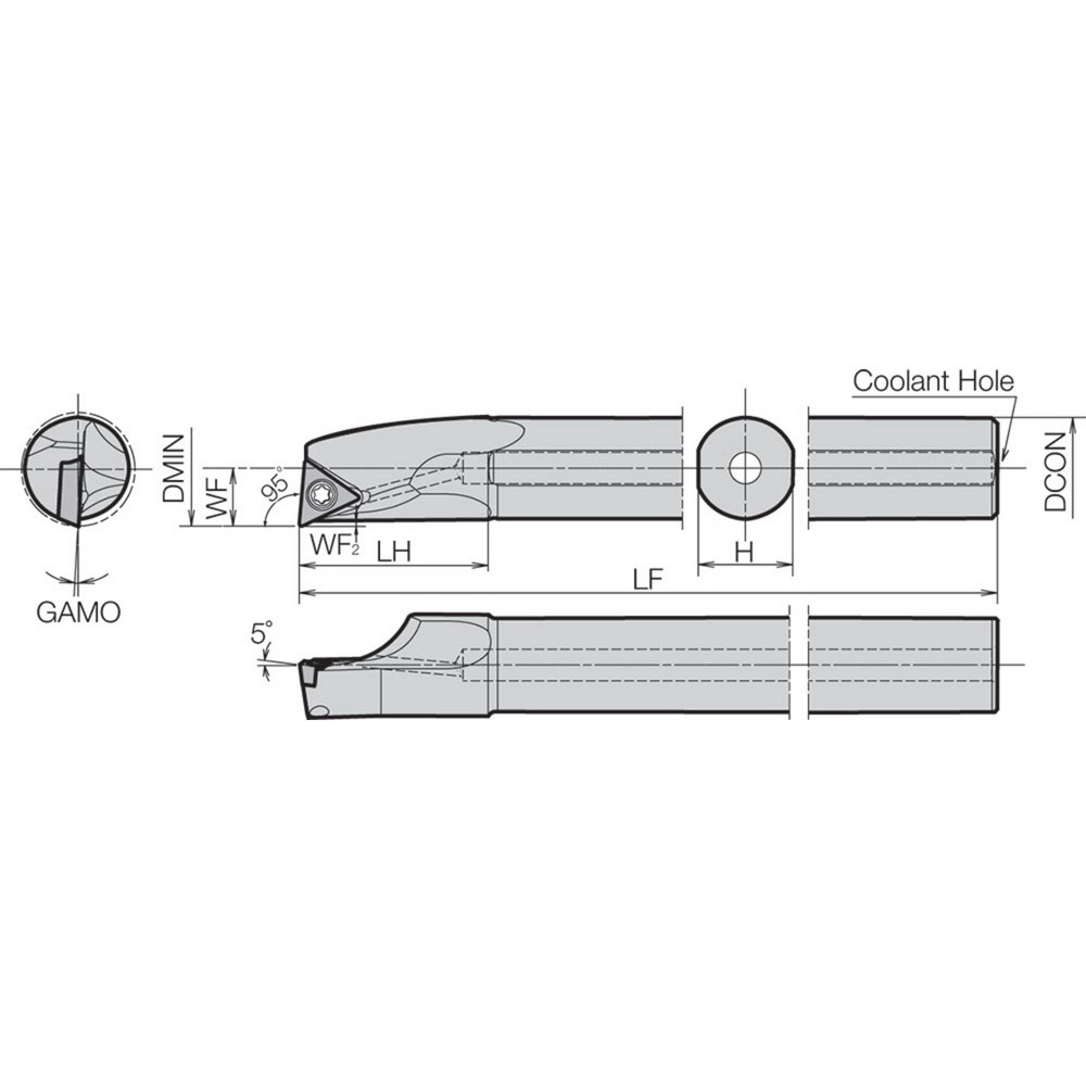Kyocera Indexable Boring Bar: A08MSTLPR2AE, 14.73 mm Min Bore, Right Hand, Steel - THC14025