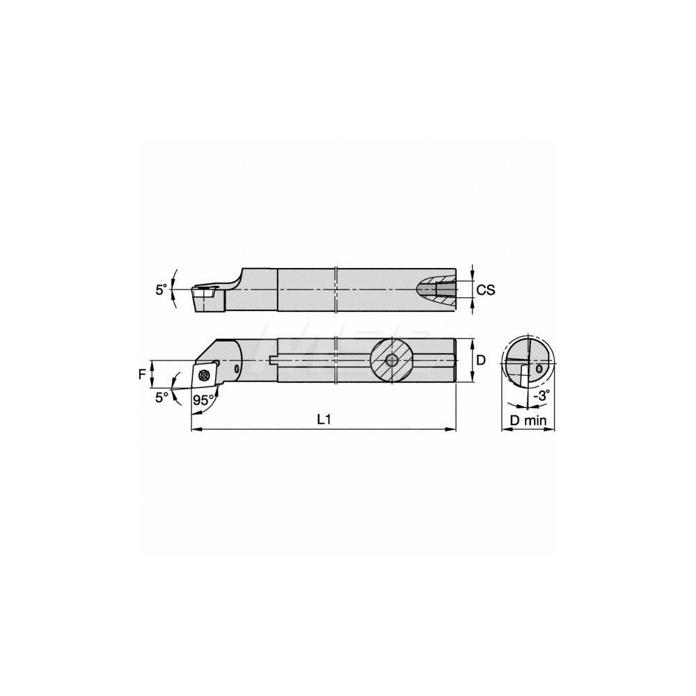 Kennametal Indexable Boring Bar: A12SCLPR3AP5, 23.62 mm Min Bore, Right Hand, 19.05 mm Shank Dia, -5 deg Lead, Steel - 1094954
