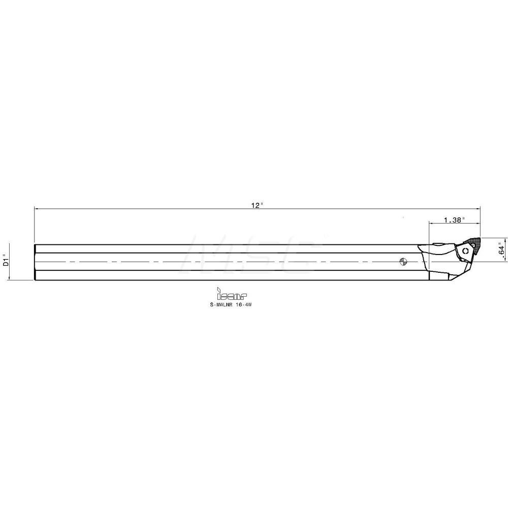 Iscar Indexable Boring Bar: S-MWLNR 16-4W, 1.2200" Min Bore, Right Hand, Steel - 3601361