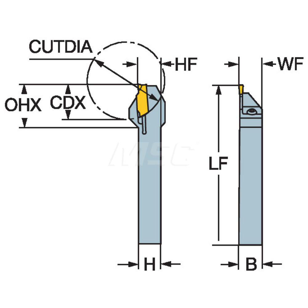 Sandvik Coromant Indexable Grooving-Cutoff Toolholder: RF123F17-1616B-S, 2.39 to 3.18 mm Groove Width, 17 mm Max Depth of Cut, Right Hand - 5740859