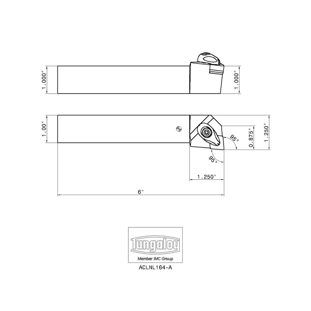Tungaloy Indexable Turning Toolholder: ACLNL164-A, 95 deg Lead Angle, Clamp - 6853101