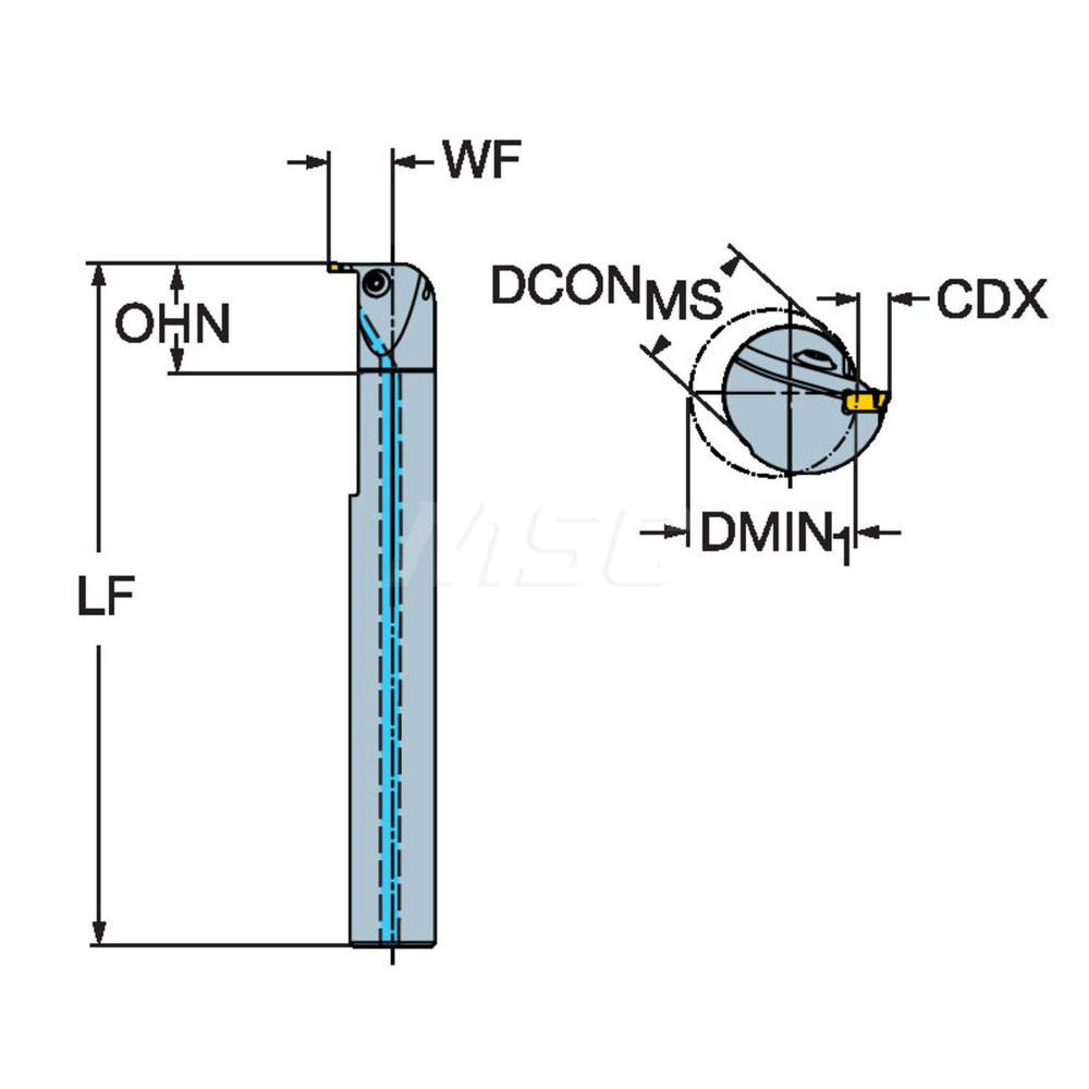 Sandvik Coromant Indexable Boring Bar: QI-RAGE04C12-25, 0.9843" Min Bore Dia, Right Hand Cut, 3/4" Shank Dia - 7993581