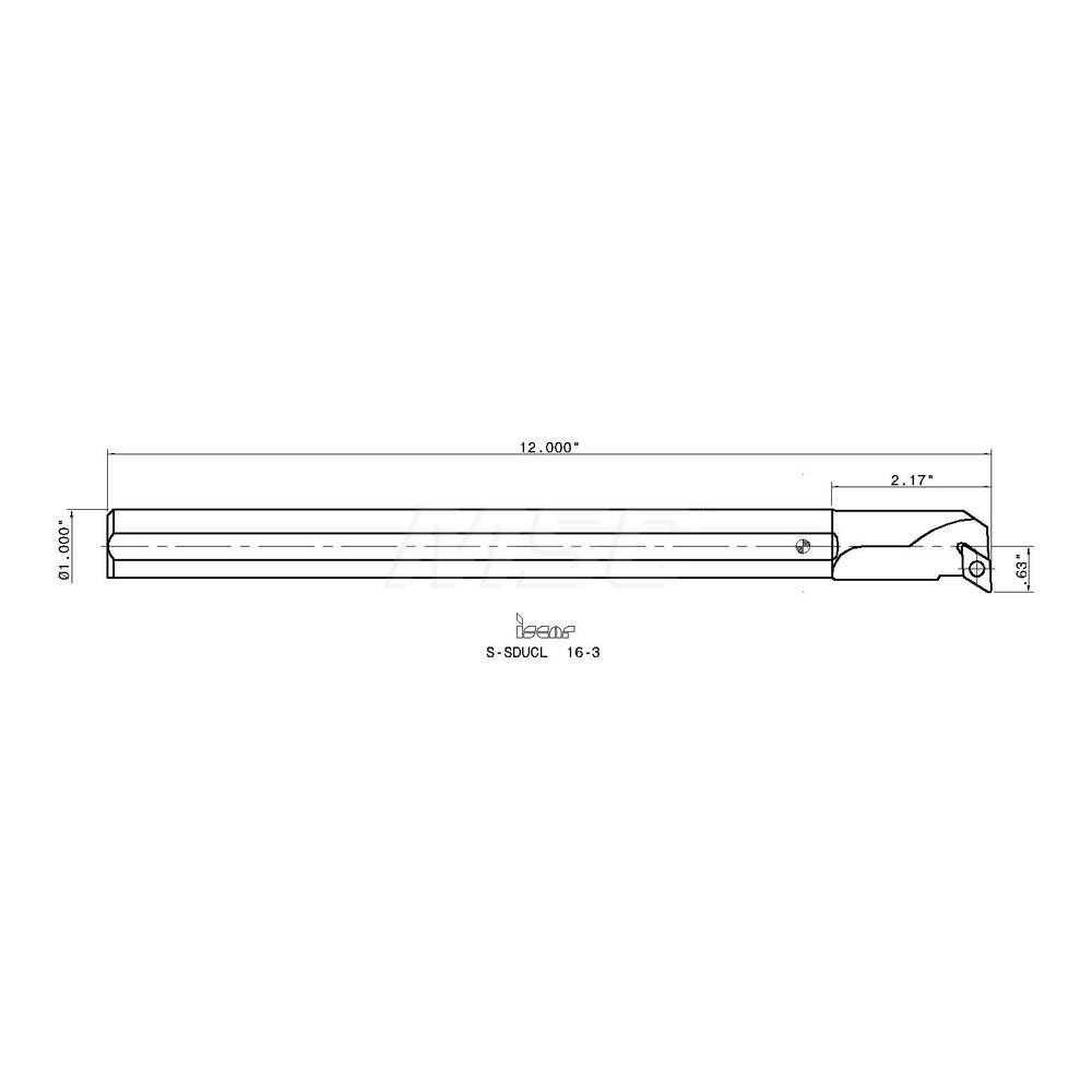 Iscar Indexable Boring Bar: S-SDUCL 16-3, 1.2200" Min Bore, Left Hand, Steel - 3600834