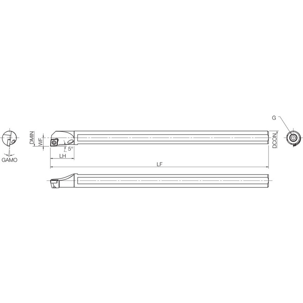 Kyocera Indexable Boring Bar: A08RSCLCR2, 15.24 mm Min Bore, Right Hand, Steel - OTM87671