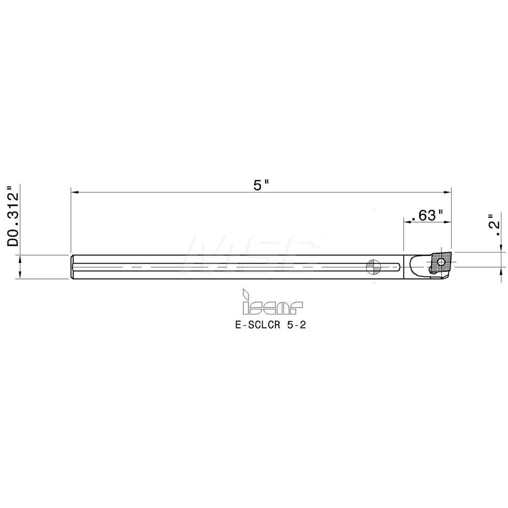 Iscar Indexable Boring Bar: E-SCLCR 5-2, 0.3930" Min Bore, Right Hand, -5 deg Lead - 3601946