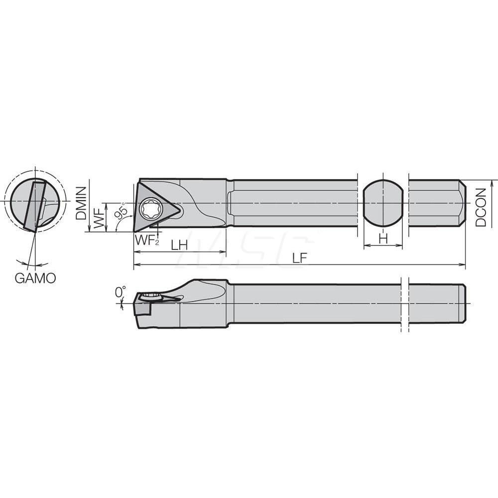 Kyocera Indexable Boring Bar: S04HSTLBR12AE, 0.3120" Min Bore, Right Hand, 5 deg Lead, Steel - THC14020
