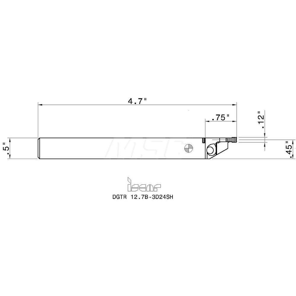 Iscar Indexable Grooving-Cutoff Toolholder: DGTR/L 12.7B3D24SH, 0.118 to 1/8" Groove Width, Right Hand - 2301533