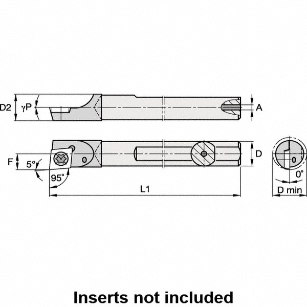 Kennametal Indexable Boring Bar: A06XSCLDLS4, 6.91 mm Min Bore, Left Hand, 6.00 mm Shank Dia, -5 deg Lead, Steel - 1288892