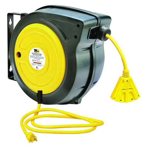 Lumapro Extension Cord Reel, 12 AWG, 40 ft, SJTOW, 125V AC, NEMA 5-15, Triple Tap Connector, Grounding Plug - 443P47
