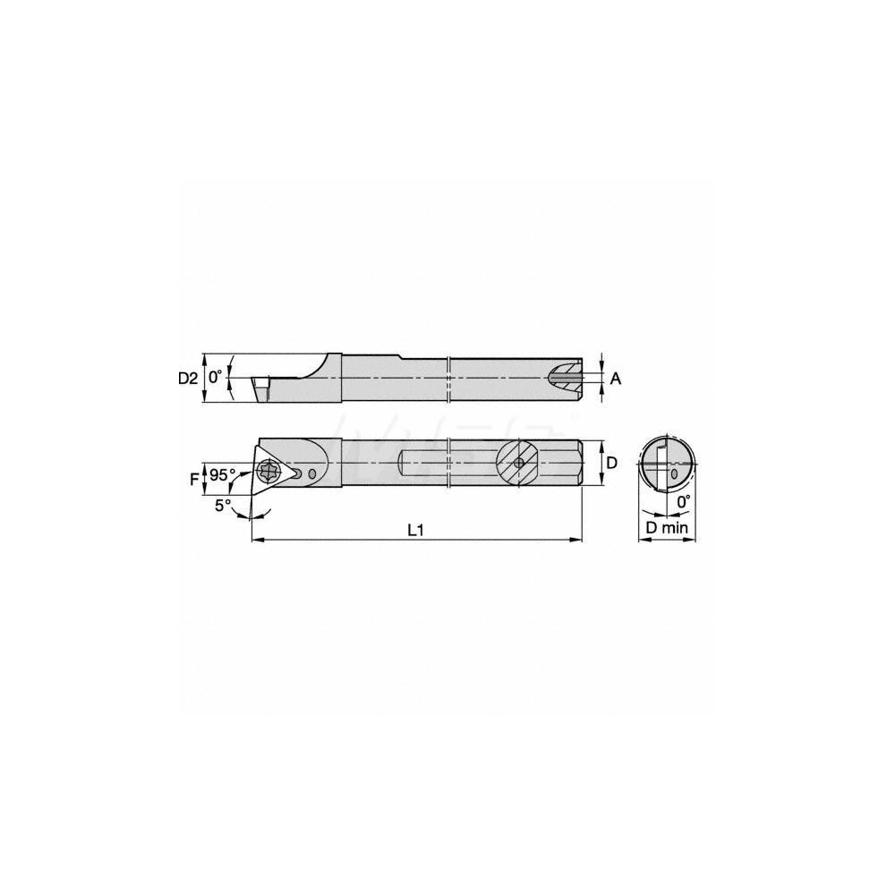 Kennametal Indexable Boring Bar: A08HSTLDR07, 9.15 mm Min Bore, Right Hand, 8.00 mm Shank Dia, -5 deg Lead, Steel - 1288900