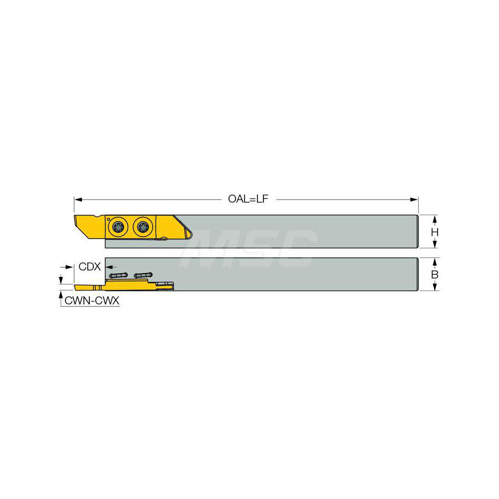 Iscar Indexable Grooving-Cutoff Toolholder: SCHR 12-41BF, 1 to 3 mm Groove Width, 11 mm Max Depth of Cut, Right Hand - 3310167
