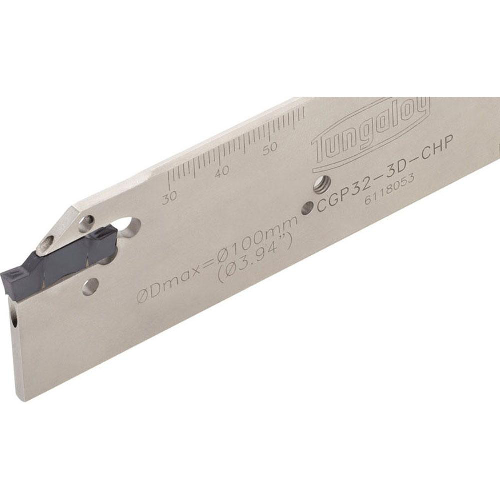 Tungaloy Indexable Cut-Off Blades; End Type: Double; Hand: Neutral; Blade Height (Decimal Inch): 1.2300; Blade Width (Decimal Inch): 0.1180; Blade Style: CCH; Compatible Insert Style: GE; Compatible Insert Size Code: 3; Tool Material: Steel; Insert Holding Method: Self Grip - 6721640