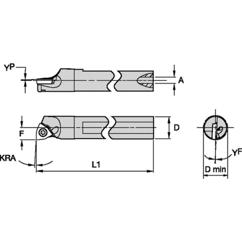Widia Indexable Boring Bar: GCBIW18763R, 0.2600" Min Bore, Right Hand, 93 deg Lead, Solid Carbide - 2827756