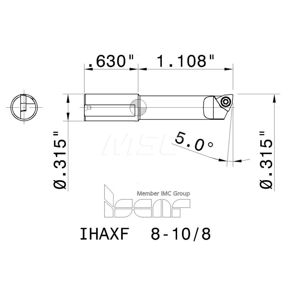 Iscar Indexable Boring Bar: IHAXF8-10/8, 8.00 mm Min Bore, 8.00 mm Shank Dia, 3 deg Lead - 4550702