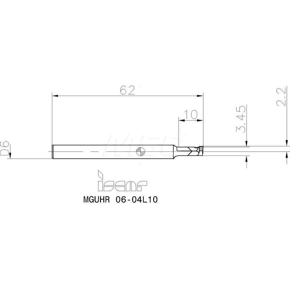 Iscar Indexable Boring Bar: MGUHR 06-04L10, 4.00 mm Min Bore, Right Hand, 6.00 mm Shank Dia, Solid Carbide - 2801022