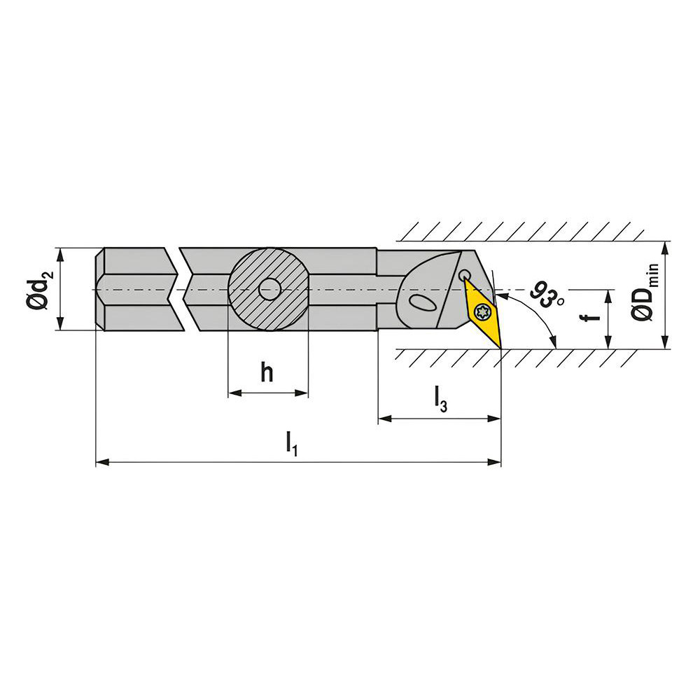 Ceratizit Indexable Boring Bar: S10R SVUCL 2E, 0.8670" Min Bore, 93 deg Lead, Steel - 7872921021