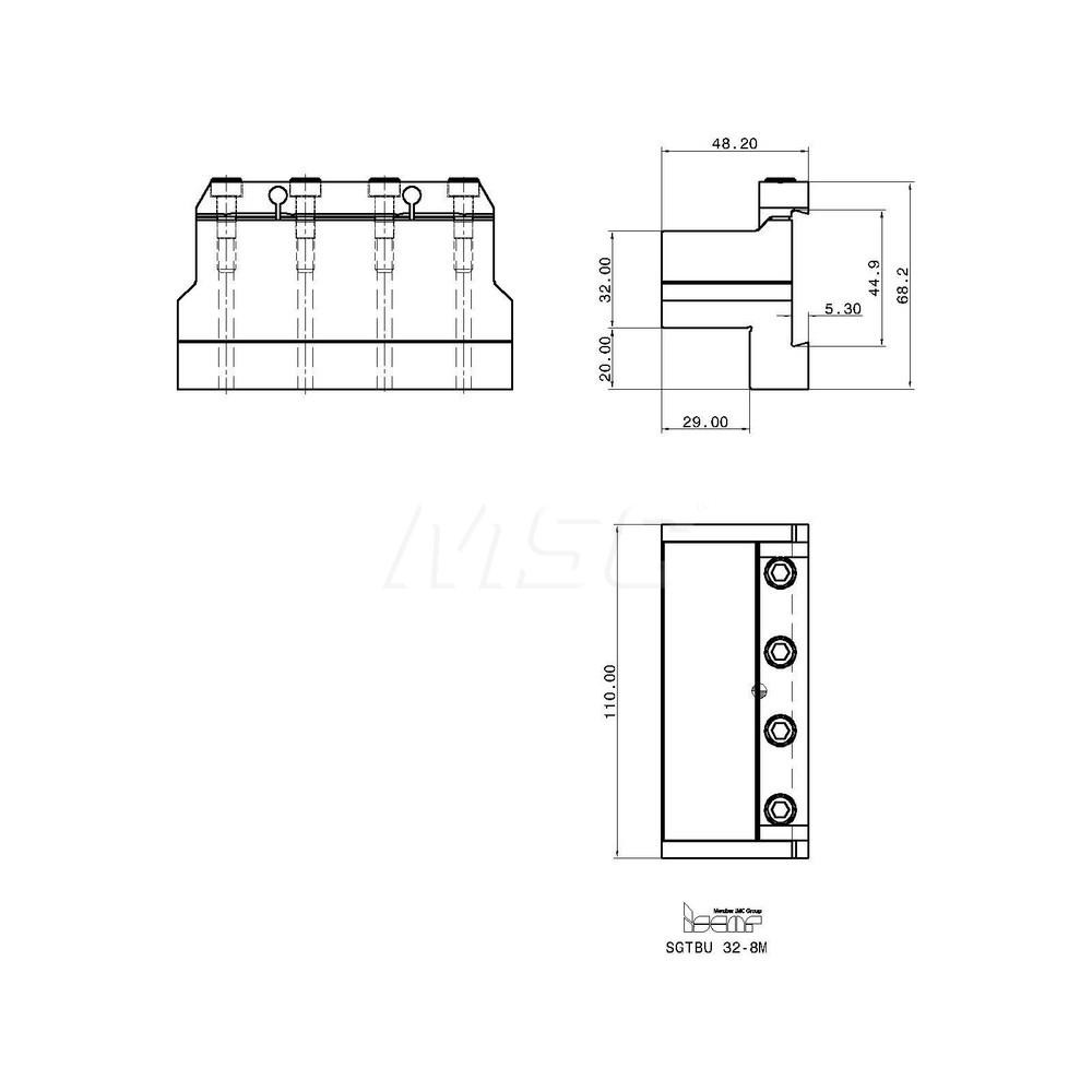 Iscar Tool Block Style SGTBU, 45mm Blade Height, 110mm OAL, 70mm OAH, Indexable Cutoff Blade Tool Block - 2301319