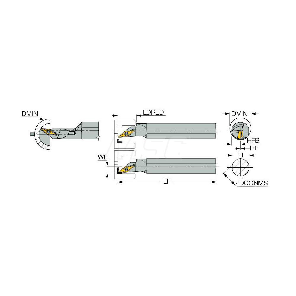 Iscar Indexable Boring Bar: S16RSVJCL11, 19.00 mm Min Bore, Left Hand, 16.00 mm Shank Dia, Steel - 3690678