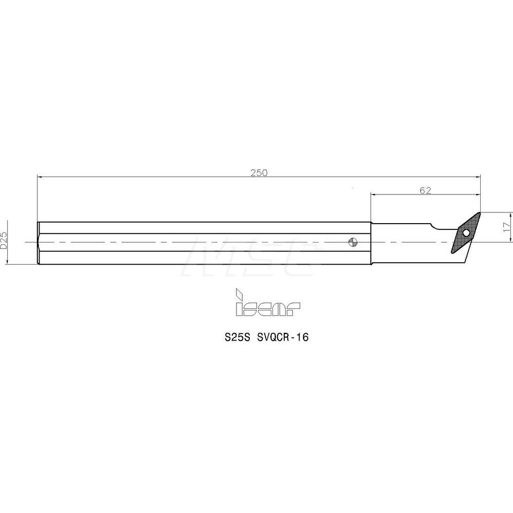Iscar Indexable Boring Bar: S25SSVQCR16, 32.00 mm Min Bore, Right Hand, 25.00 mm Shank Dia, Steel - 3601090