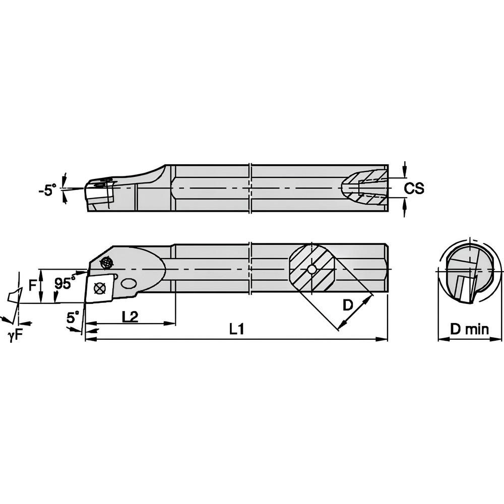 Kennametal Indexable Boring Bar: S32UPCLNR12, 40.00 mm Min Bore, Right Hand, 5 deg Lead, Steel - 1192453
