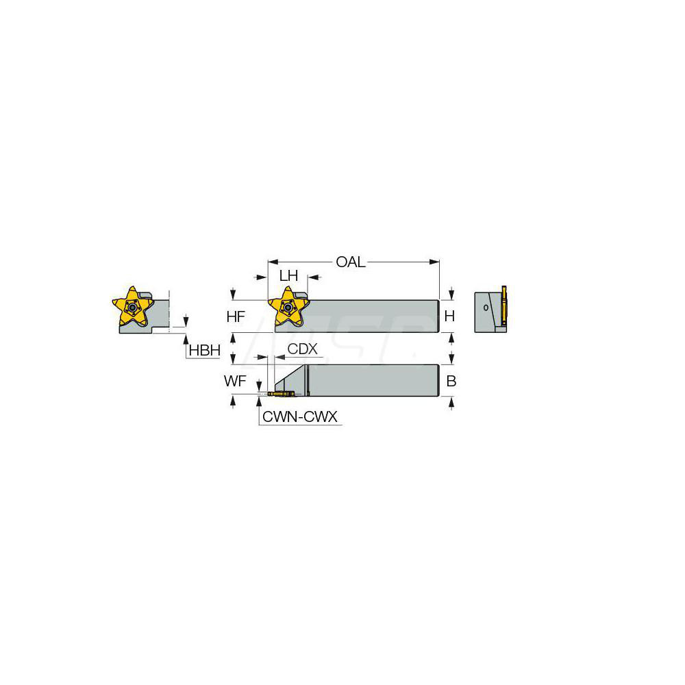 Iscar Indexable Grooving-Cutoff Toolholder: PCHR32-34, 1.5 to 4 mm Groove Width, 10 mm Max Depth of Cut, Right Hand - 2302214