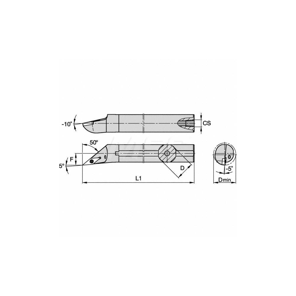 Kennametal Indexable Boring Bar: A10SSVMBR2E, 24.89 mm Min Bore, Right Hand, 15.88 mm Shank Dia, -3 deg Lead, Steel - 1236006