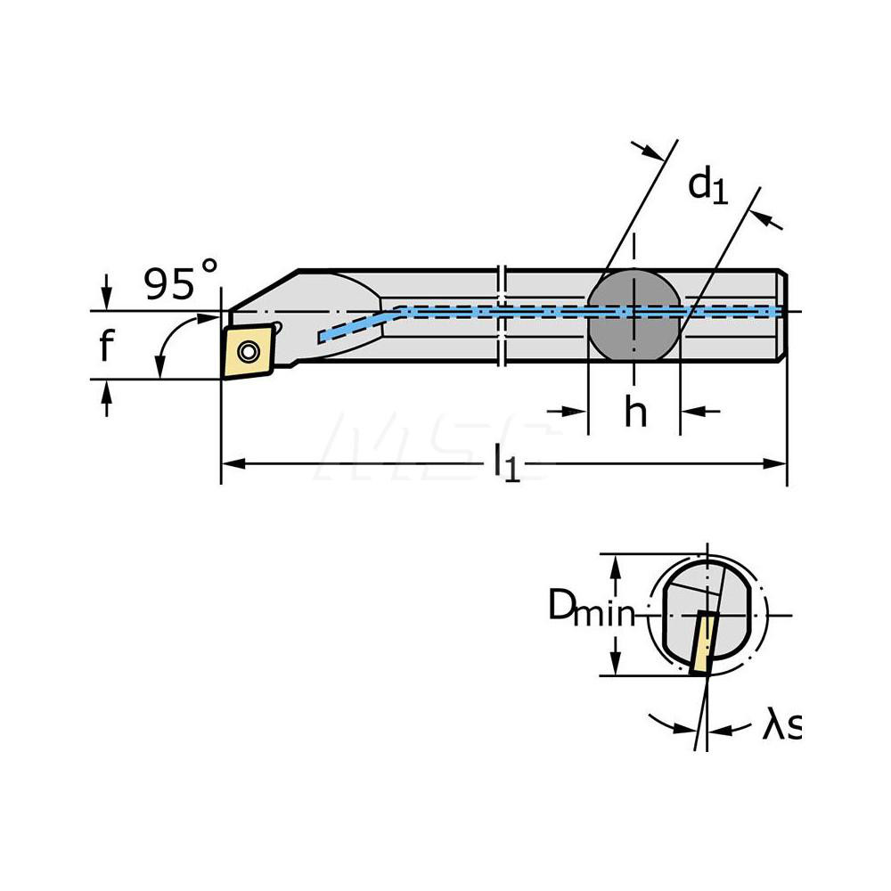 Walter Indexable Boring Bar: A08M-SCLCL2, 15.19 mm Min Bore, Left Hand, 95 deg Lead, Steel - 5204710