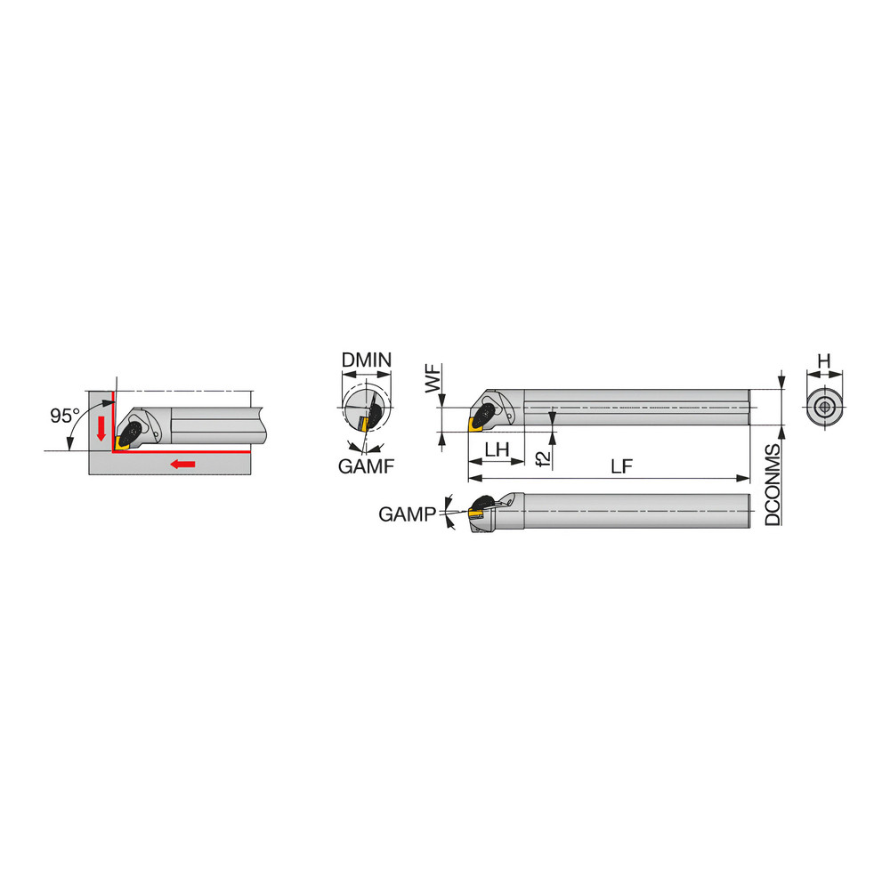 Tungaloy Indexable Boring Bar: A16-ACLNR33-D20, 1-1/4" Min Bore, 1" Shank Dia, 95 deg Lead, Steel - 6733333