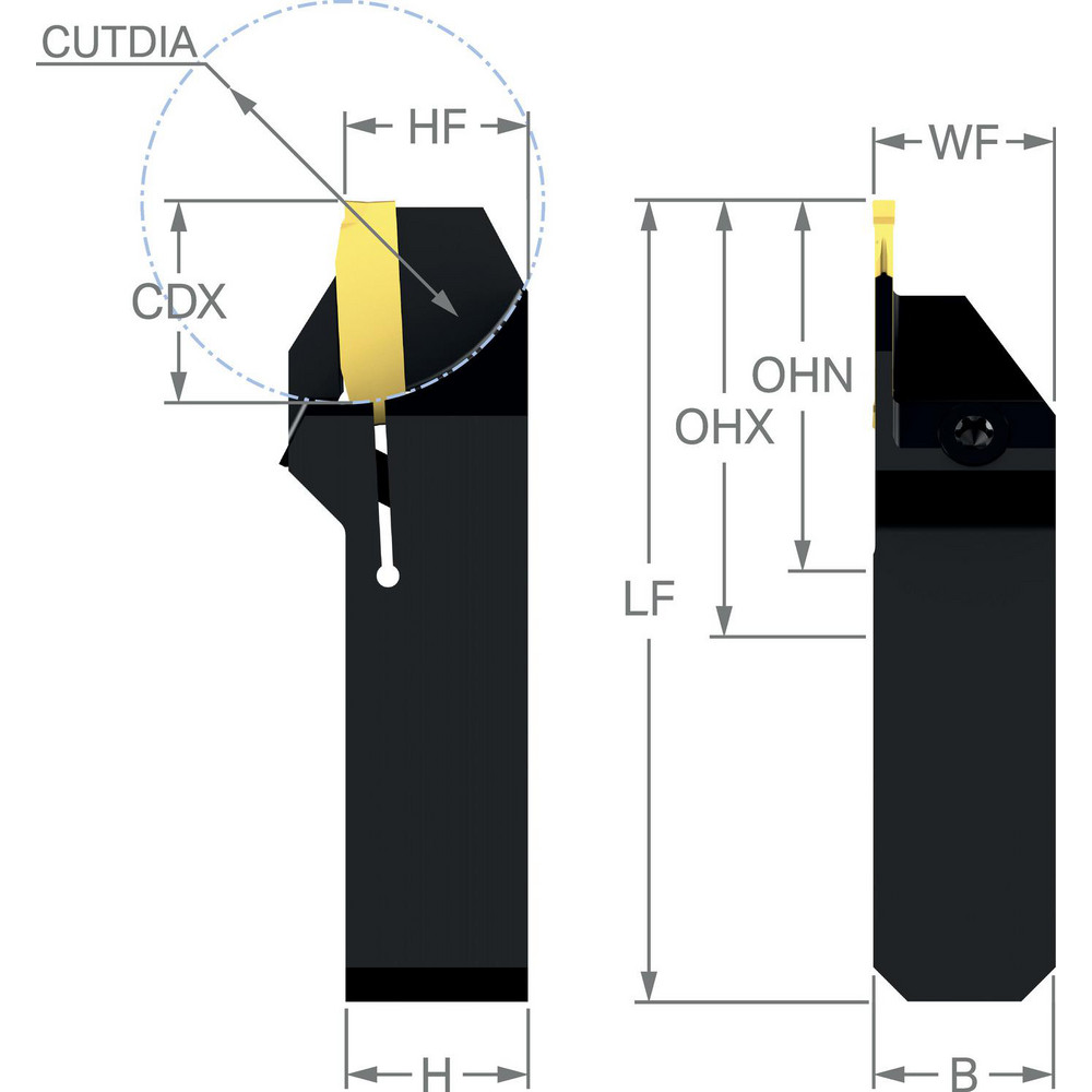 Sandvik Coromant Indexable Grooving & Cut-Off Toolholders: Left Hand, 0.3750, 9.53 - 8196535