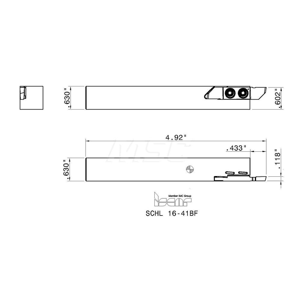 Iscar Indexable Grooving-Cutoff Toolholder: SCHL 16-41BF, 1 to 3 mm Groove Width, 11 mm Max Depth of Cut, Left Hand - 3333601