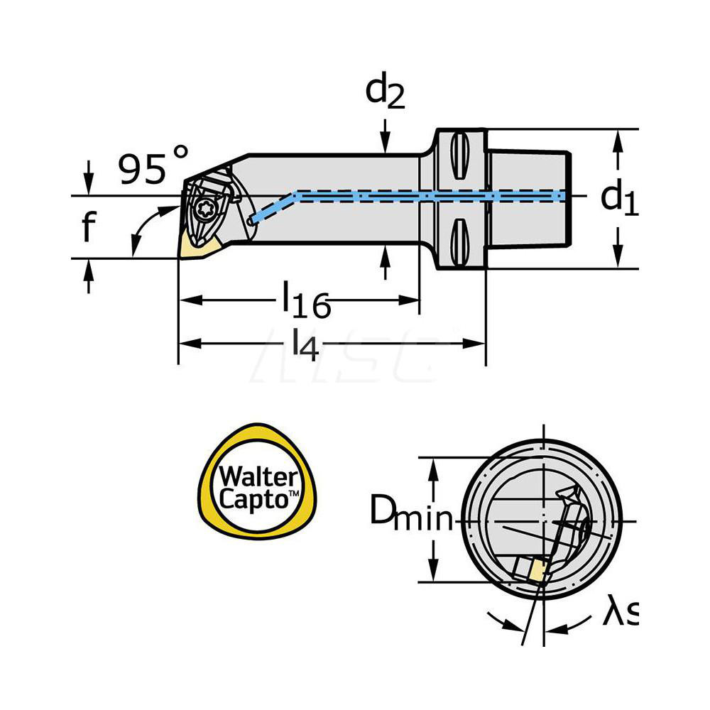 Walter Indexable Boring Bar: C4-DWLNR-13075-06, 27.00 mm Min Bore, 40.00 mm Shank Dia, 0 deg Lead, Steel - 5522881