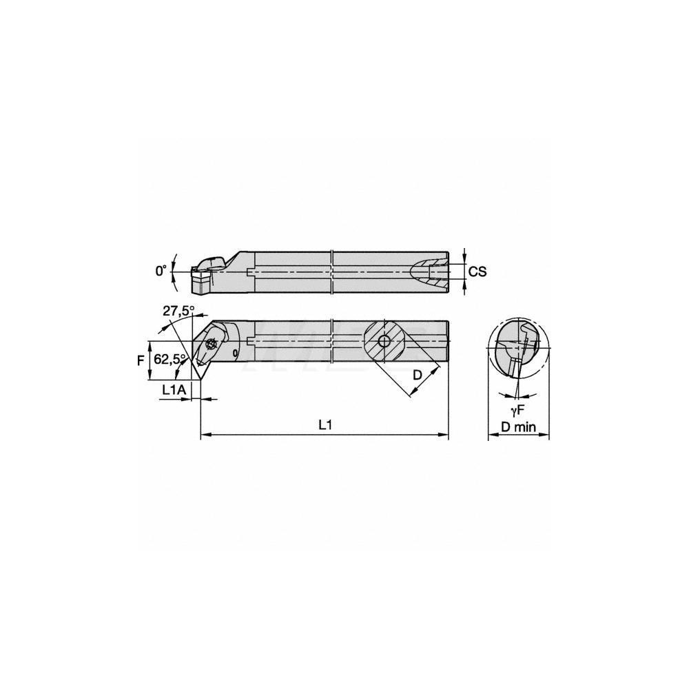 Kennametal Indexable Boring Bar: A25RDDPNR11KC04, 37.00 mm Min Bore, Right Hand, 25.00 mm Shank Dia, 27.5 deg Lead, Steel - 2441957