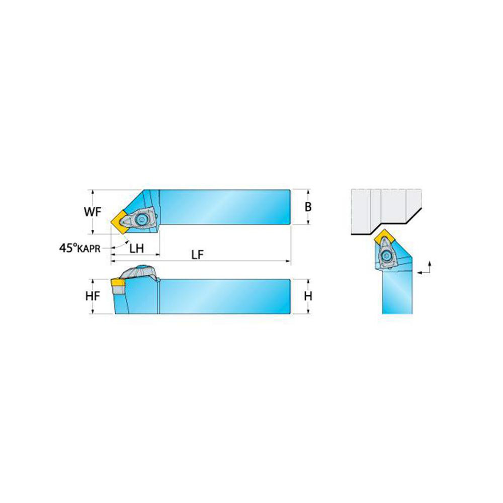 Ingersoll Cutting Tools Indexable Turning Toolholder: TSSNR16-4D, 45.0 deg Lead Angle, Clamp - 3603877