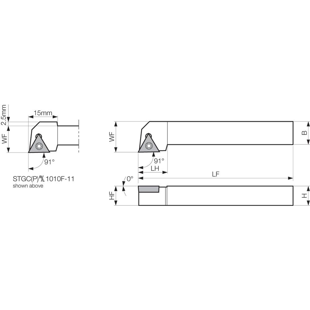 Kyocera Indexable Turning Toolholder: STGCR1616H11, 90.0 deg Lead Angle, Screw - THC05290