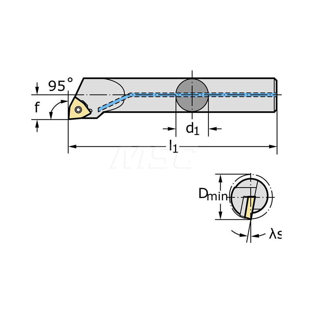 Walter Indexable Boring Bar: A08M-SDUCL2, 18.49 mm Min Bore, Left Hand, 93 deg Lead, Steel - 5204722