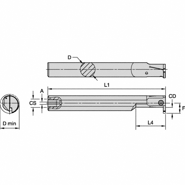 Kennametal Indexable Boring Bar: A12KEVEMR0205M, 16 mm Min Bore Dia, Right Hand Cut, 12 mm Shank Dia, 90 ° Lead Angle, Steel - 5980519