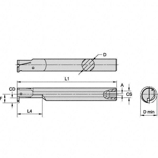 Kennametal Indexable Boring Bar: A12KEVEMR0205M, 16 mm Min Bore Dia, Right Hand Cut, 12 mm Shank Dia, 90 ° Lead Angle, Steel - 5980519