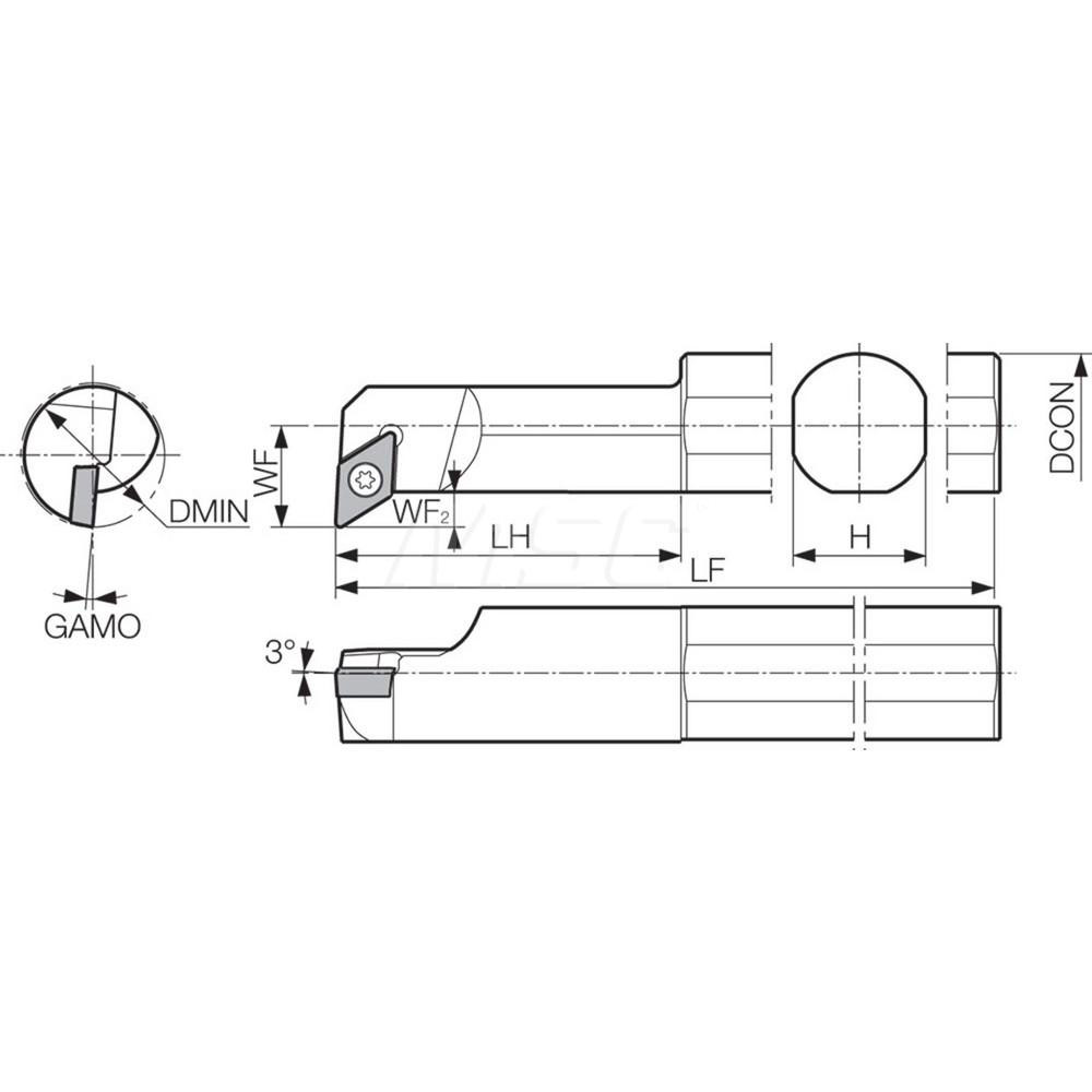 Kyocera Indexable Boring Bar: S12RSDUCR3, 0.7500" Min Bore, Right Hand, 3 deg Lead, Steel - THC89280