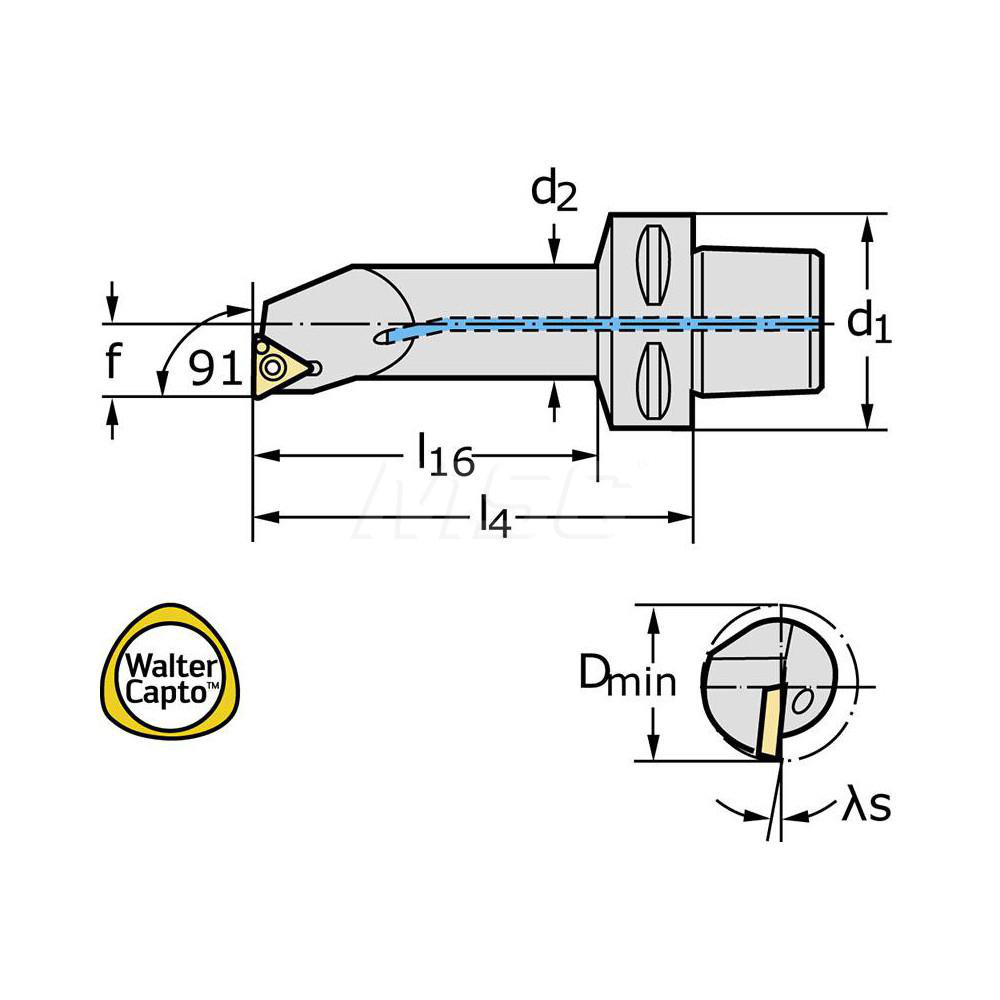 Walter Indexable Boring Bar: C4-STFCR-17090-16, 32.00 mm Min Bore, 40.00 mm Shank Dia, 0 deg Lead, Steel - 5204814