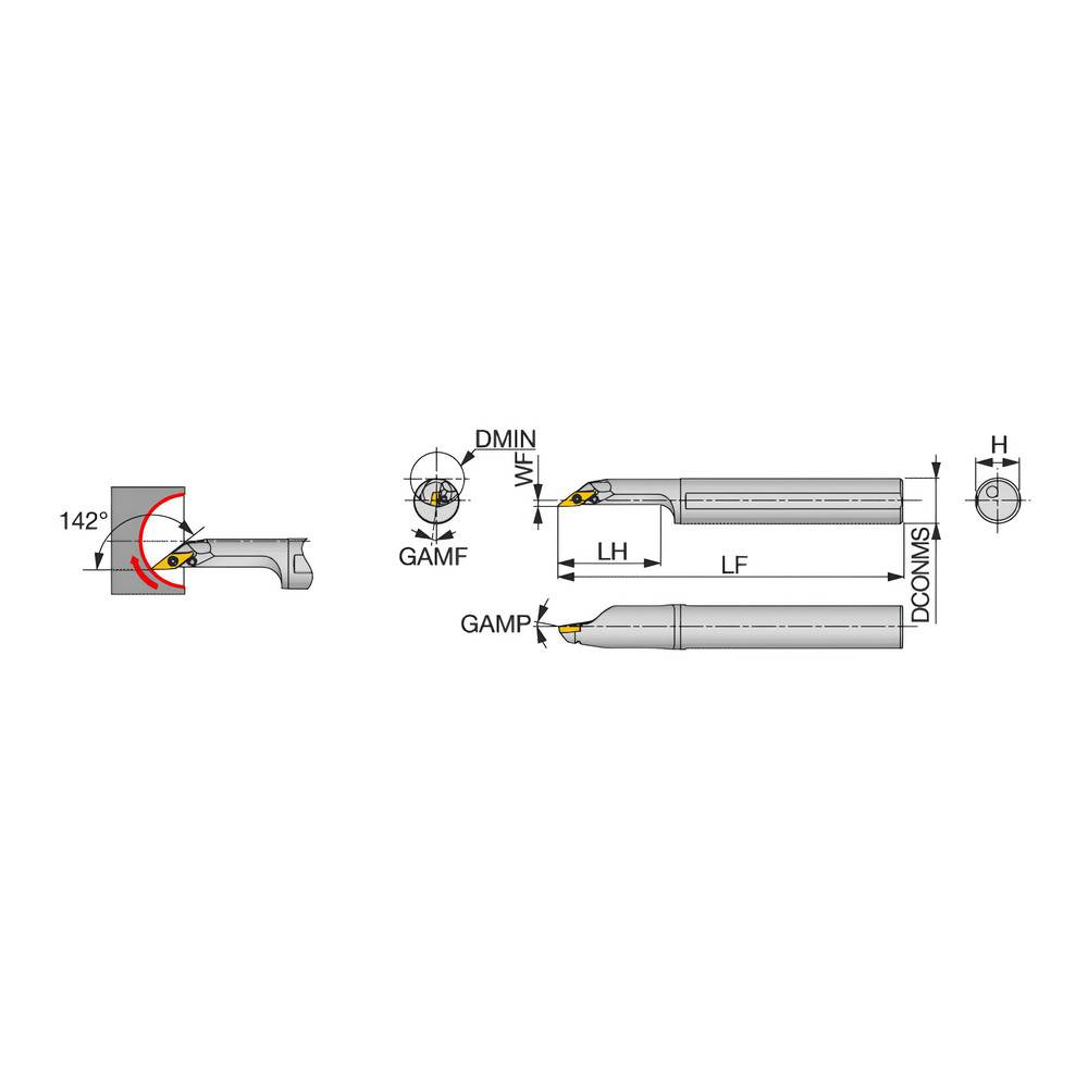 Tungaloy Indexable Boring Bar: A10-SVJCR2-D16, 1" Min Bore, 5/8" Shank Dia, 142 deg Lead, Steel - 6850495