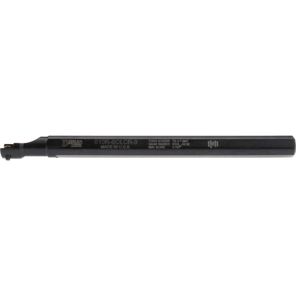 Dorian Tool Indexable Boring Bar: S10R-SCLCR-3, 0.7970" Min Bore, Right Hand, 5 deg Lead, Steel - 73310155486
