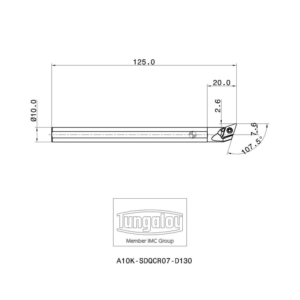 Tungaloy Indexable Boring Bar: A20-ADUNL4-D25, 1.5000" Min Bore, Left Hand, 93 deg Lead, Steel (Shank) - 6864503