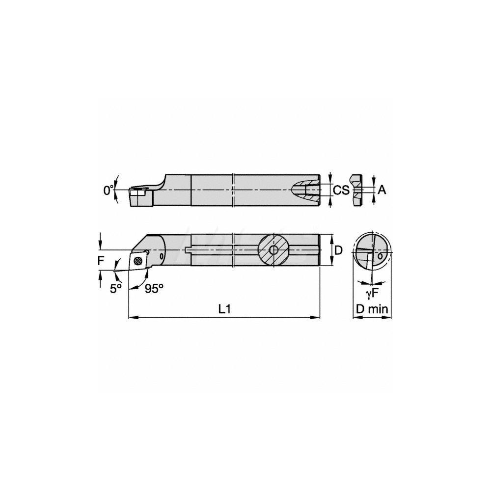 Kennametal Indexable Boring Bar: A20SSCLCR09, 25.00 mm Min Bore, Right Hand, 20.00 mm Shank Dia, 5 deg Lead, Steel - 1098239