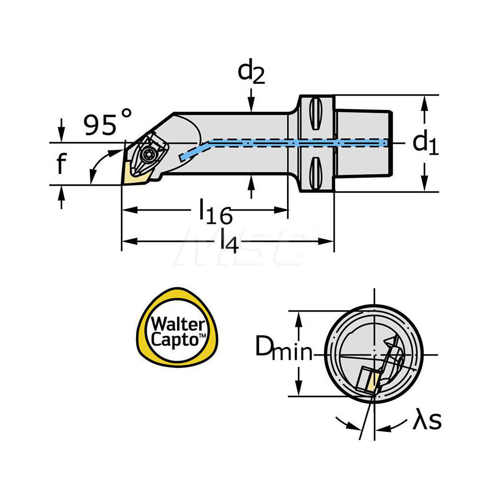 Walter Indexable Boring Bar: C6-DCLNL-27140-16, 50.00 mm Min Bore, 63.00 mm Shank Dia, 0 deg Lead, Steel - 5522826