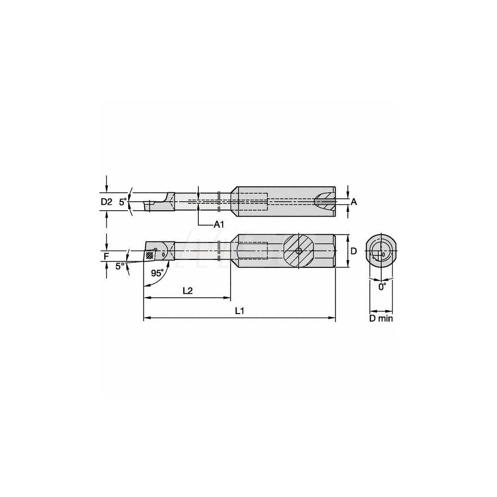 Kennametal Indexable Boring Bar: E3208XSCLDR121, 0.2300" Min Bore, Right Hand, 5 deg Lead, Solid Carbide (Shank) & Steel (Head) - 1938022