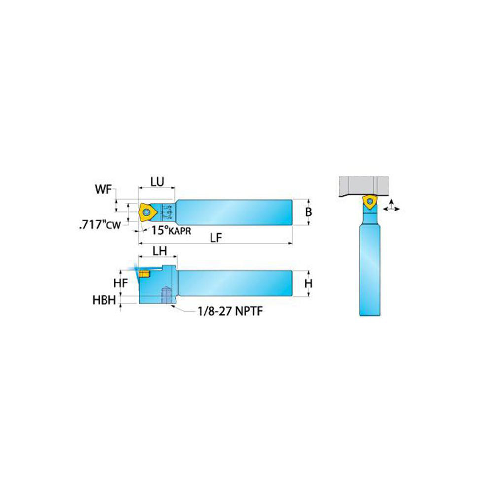 Ingersoll Cutting Tools Indexable Turning Toolholder: SFXCN20-4.9D, 15.0 deg Lead Angle, Screw - 6211514