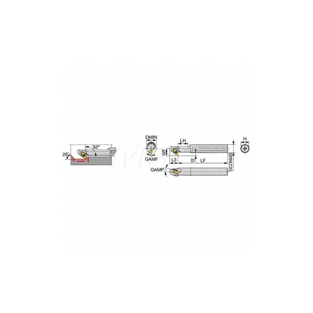 Tungaloy Indexable Boring Bar: A12M-SDZXR07-D140, 14.00 mm Min Bore, Right Hand, 12.00 mm Shank Dia, 93 deg Lead, Steel (Shank) - 6709247