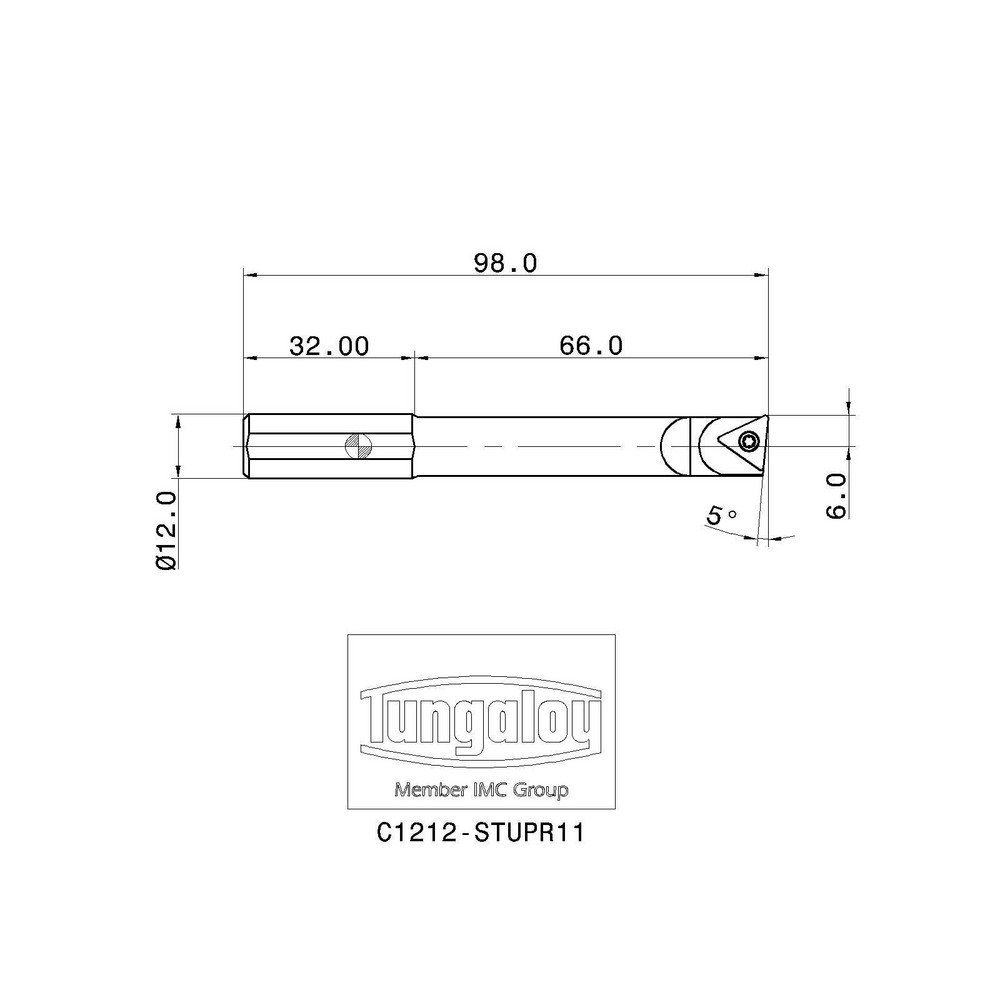Tungaloy Indexable Boring Bar: A12M-SDZXR07-D140, 14.00 mm Min Bore, Right Hand, 12.00 mm Shank Dia, 93 deg Lead, Steel (Shank) - 6709247